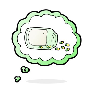 Düşünce baloncuklu hap kavanozu.