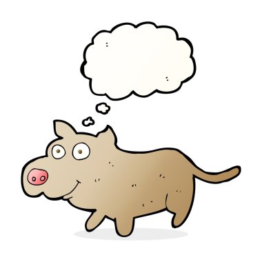 Düşünce baloncuğu olan mutlu küçük köpek.