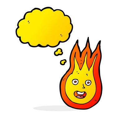 Düşünce baloncuklu çizgi film dostu ateş topu