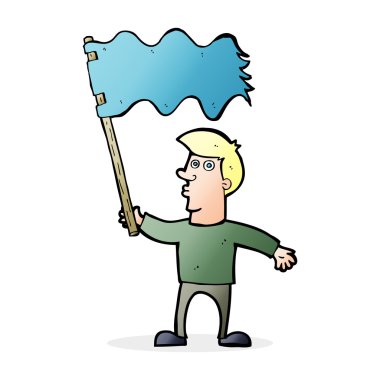 Çizgi filmci bayrak sallıyor.