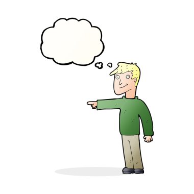 Çizgi film adamı düşünce balonunu işaret ediyor.