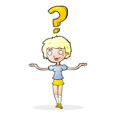 Çizgi filmdeki kadın soru soruyor.