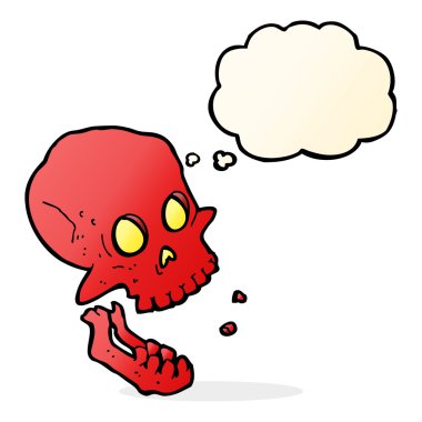 Düşünce baloncuklu gülen kafatası