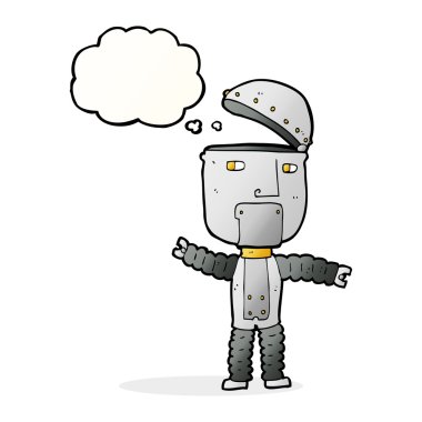Düşünce baloncuklu çizgi film robotu