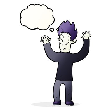 Düşünce baloncuklu mutlu vampir adam çizgi filmi.