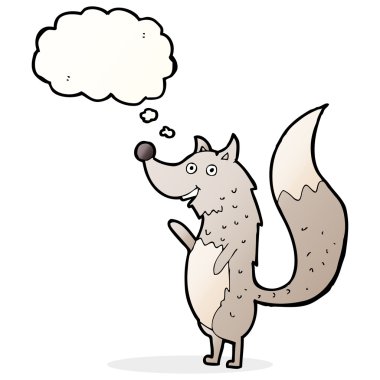 Düşünce baloncuğuyla kurt sallayan çizgi film