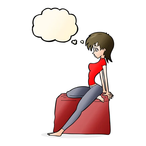 Cartoon pin up pose meisje met gedachte zeepbel — Stockvector