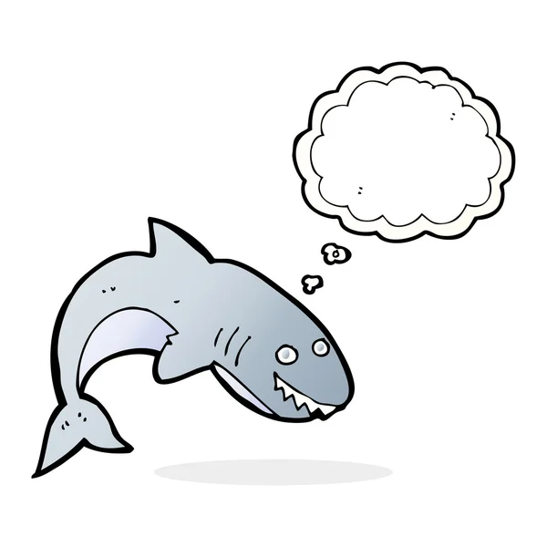 Tubarão dos desenhos animados com bolha de pensamento — Vetor de Stock
