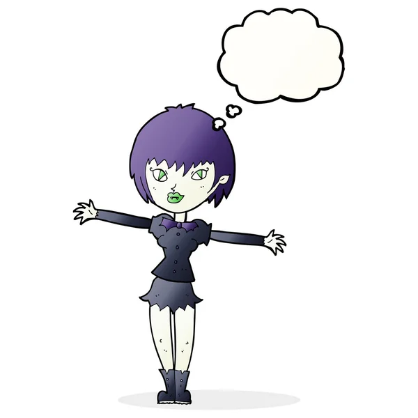 Desenho animado vampiro menina com pensamento bolha — Vetor de Stock