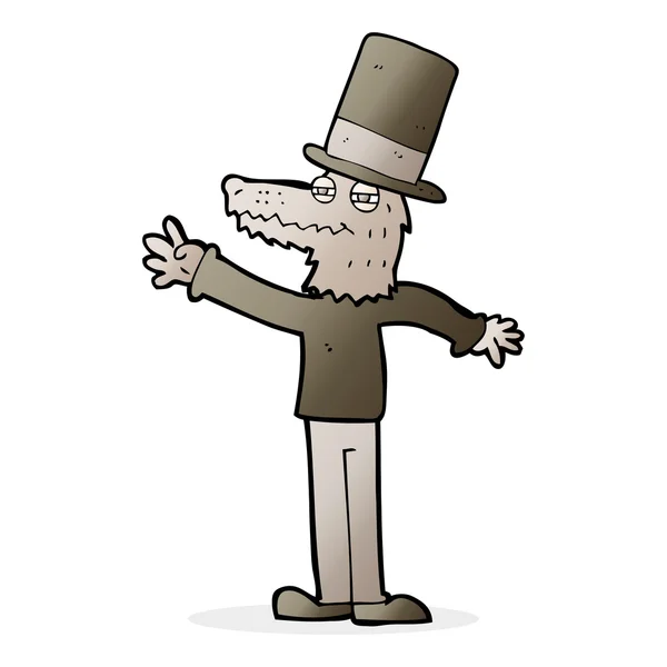 Hombre lobo de dibujos animados con sombrero — Vector de stock