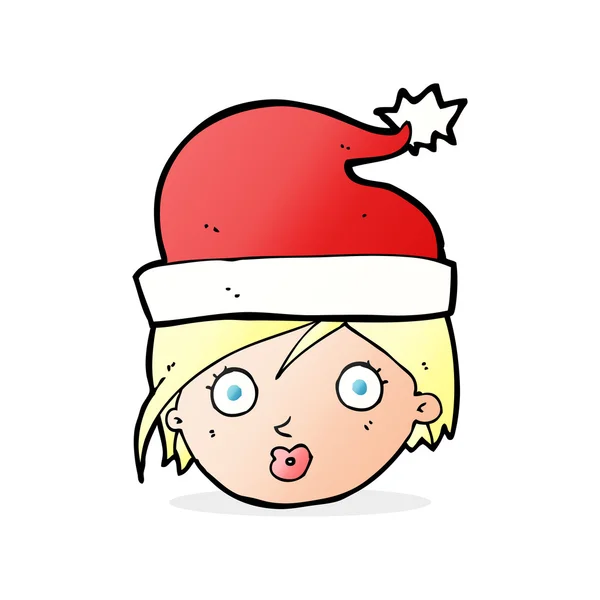 Dessin animé femme portant chapeau de Noël — Image vectorielle