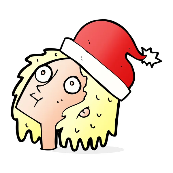 Cartoon Frau mit Weihnachtsmütze — Stockvektor