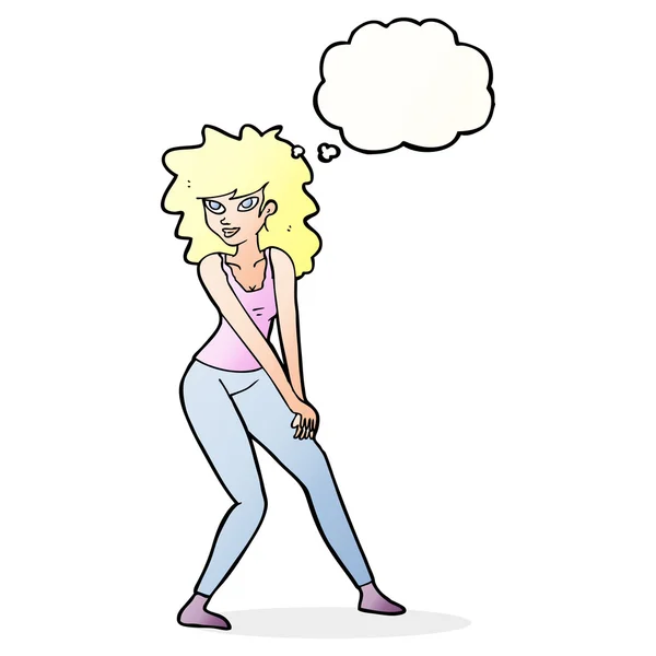 Femme dessin animé posant avec bulle de pensée — Image vectorielle