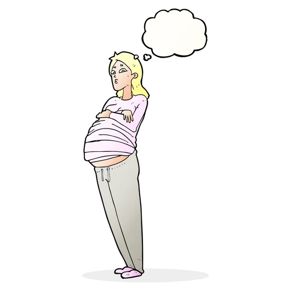 Dessin animé femme enceinte avec bulle de pensée — Image vectorielle