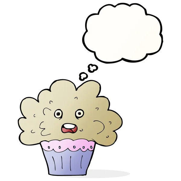 Cartoon grote cupcake met gedachte zeepbel — Stockvector