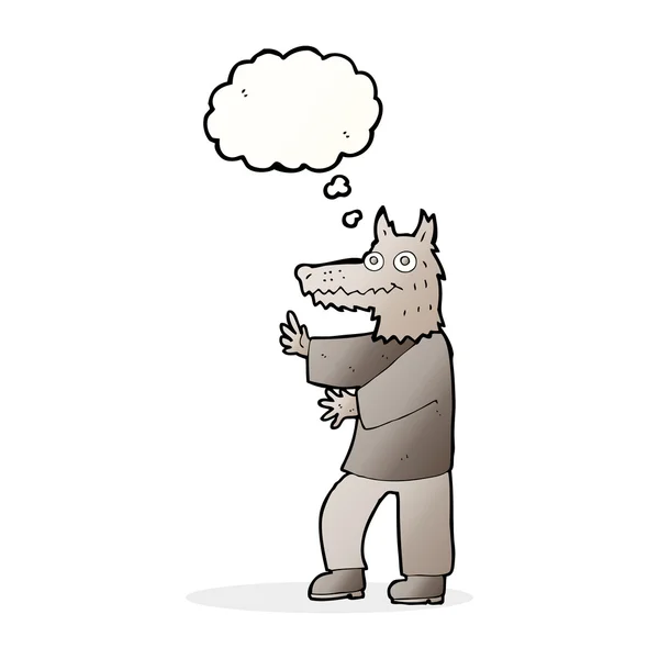 Dibujos animados divertido hombre lobo con burbuja de pensamiento — Vector de stock