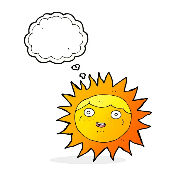 Sonne Cartoon-Figur mit Gedankenblase — Stockvektor