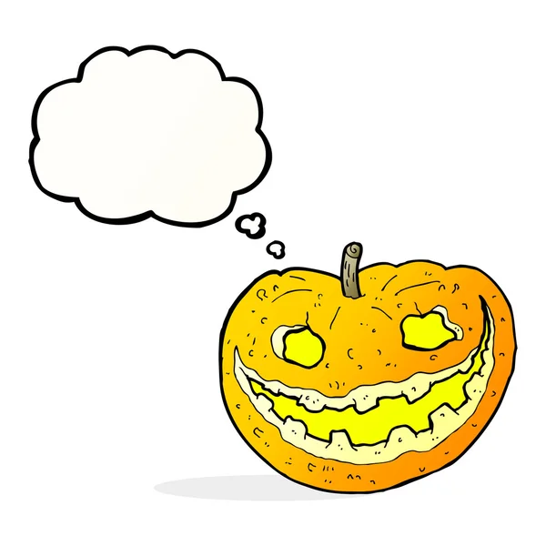 Calabaza espeluznante de dibujos animados con burbuja de pensamiento — Vector de stock