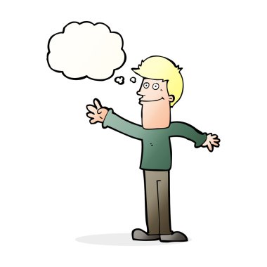 çizgi film mutlu adam düşünce baloncuğuyla el sallıyor