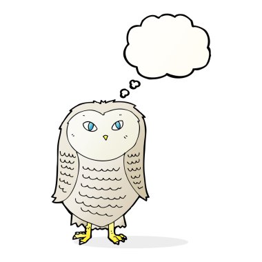 Düşünce baloncuklu çizgi film baykuşu