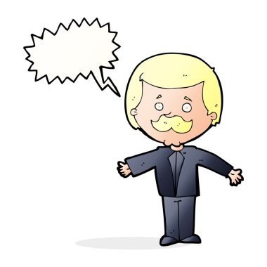 çizgi film bıyıklı adam konuşma balonu ile Kollarını açarak