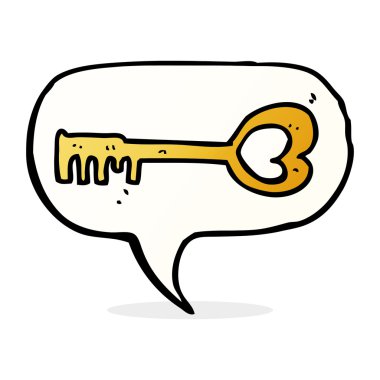 karikatür kalp şeklinde konuşma baloncuğu ile anahtar