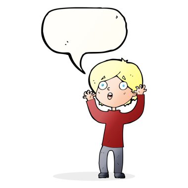 Çizgi film, konuşma balonlu korkmuş adam.