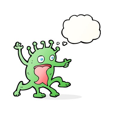 Düşünce baloncuğu olan garip bir uzaylı çizgi filmi.