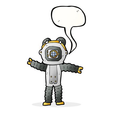 Konuşma baloncuğu ile derin deniz dalgıcı çizgi filmi