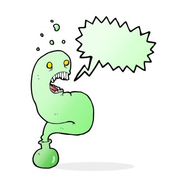 Şişede cadılar bayramı hayaleti ve konuşma balonu.