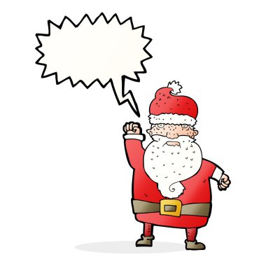 Konuşma baloncuğu olan kızgın Noel Baba çizgi filmi.
