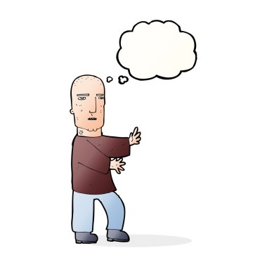 Düşünce baloncuğu olan sert adam.