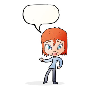 çizgi film gevşemiş kadın konuşma balonunu işaret ediyor.