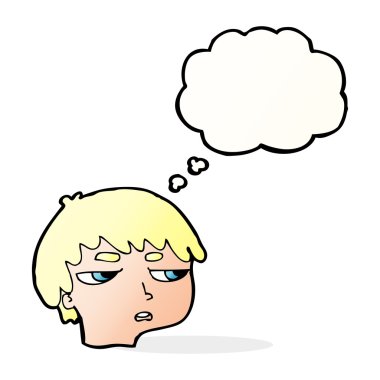 Çizgi film düşünce baloncuğu ile rahatsız çocuk