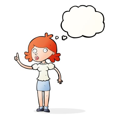 Düşünce baloncuğu olan çizgi film kadını.