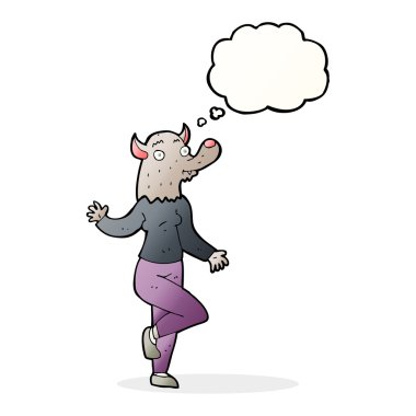 Düşünce köpüğüyle dans eden kurtadam kadın.