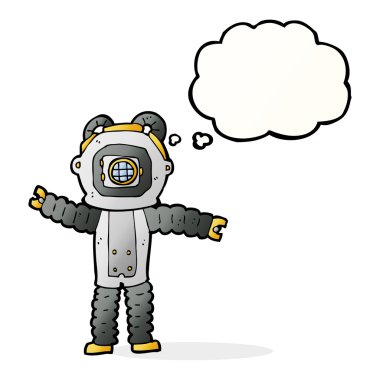 Düşünce baloncuğu ile derin deniz dalgıcı çizgi filmi