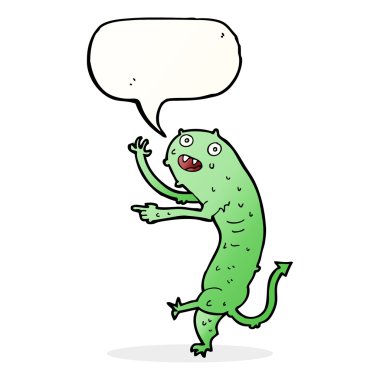 Konuşma baloncuğu olan küçük iğrenç bir canavar.