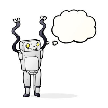Düşünce baloncuklu komik robot.