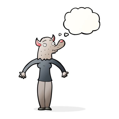 çizgi film dostu kurt adam kadın düşünce balonu ile