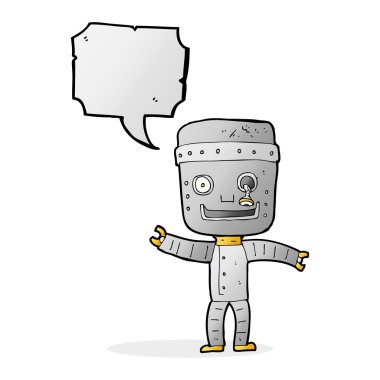 Konuşma baloncuklu komik yaşlı robot.