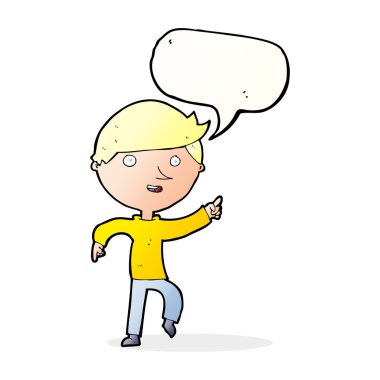 Mutlu çizgi film konuşma baloncuğuyla işaret ediyor