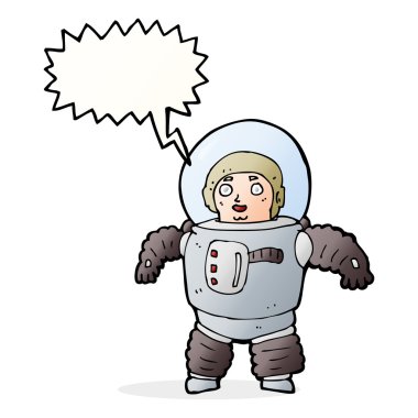 Konuşma baloncuğu olan çizgi film uzay adamı