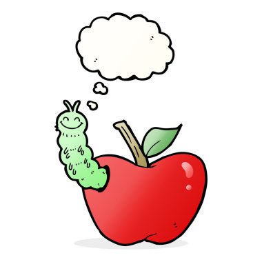 karikatür elma ile düşünce baloncuğu