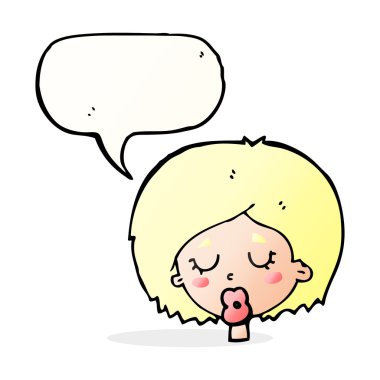 çizgi film gözleri kapalı konuşma balonu ile kadınla