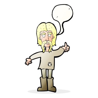 çizgi filmdeki hippi adam konuşma baloncuğuyla baş parmak işareti yapıyor.