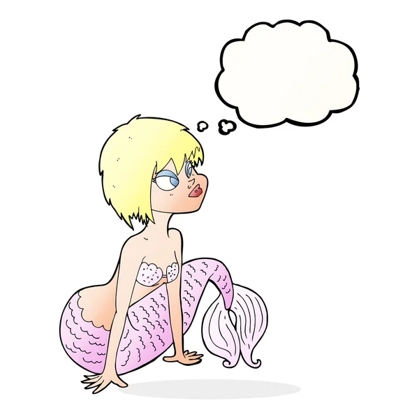 Karikatur hübsche Meerjungfrau mit Gedankenblase — Stockvektor
