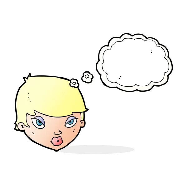 Cartoon unmpressed vrouw met gedachte zeepbel — Stockvector