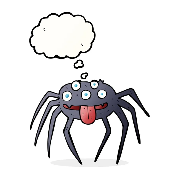 Desenho animado aranha de Halloween bruto com bolha de pensamento — Vetor de Stock