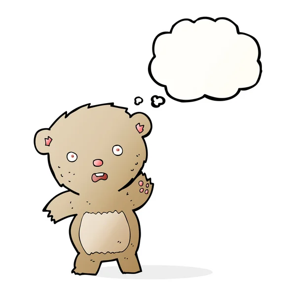 Dessin animé ours en peluche malheureux avec bulle de pensée — Image vectorielle